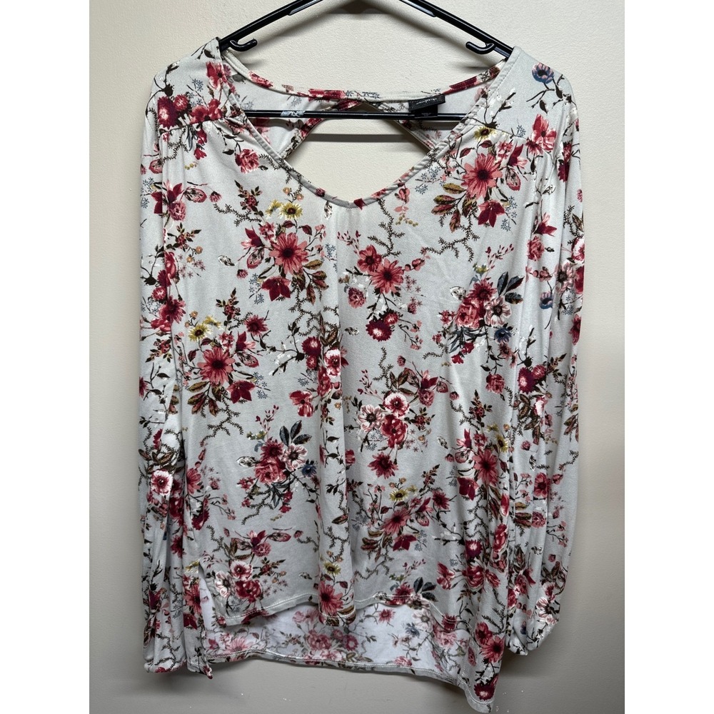 Daytrip Floral Print Cutout Back Long Sleeve Top Women's Size LG‎